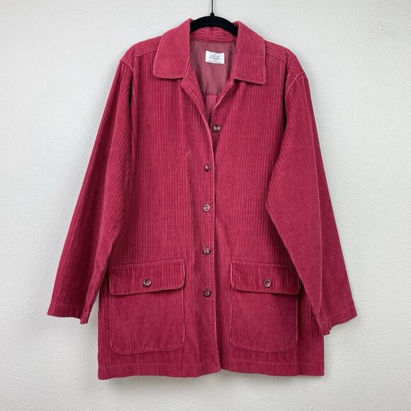 VTG Women's Medium Postie Fashions Red Corduroy Barn Chore Coat Button Front - Picture 1 of 16